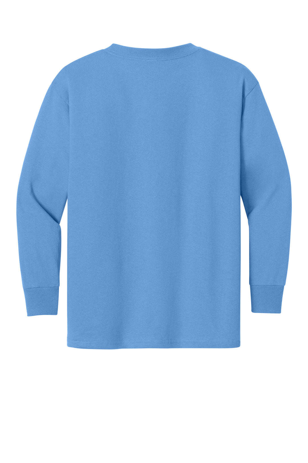 Rear View of CarolinaBl Gildan Youth Heavy Cotton 100% Cotton Long Sleeve T-Shirt. 5400B