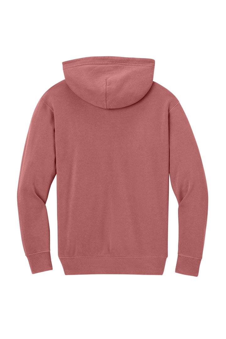 Rear View of Crimson Comfort Colors Youth Lightweight Hooded Sweatshirt 1467Y