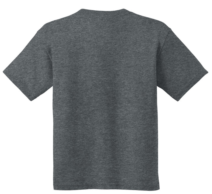 Rear View of Dark Heather Gildan - Youth Heavy Cotton 100% Cotton T-Shirt. 5000B