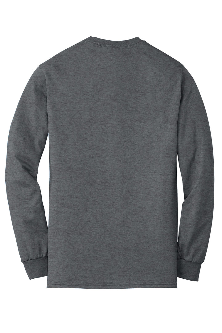 Rear View of DarkHthr Gildan - DryBlend 50 Cotton/50 Poly Long Sleeve T-Shirt. 8400