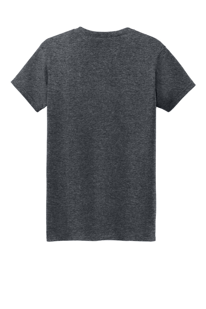 Rear View of DarkHthr Gildan Women's Heavy Cotton 100% Cotton T-Shirt. 5000L
