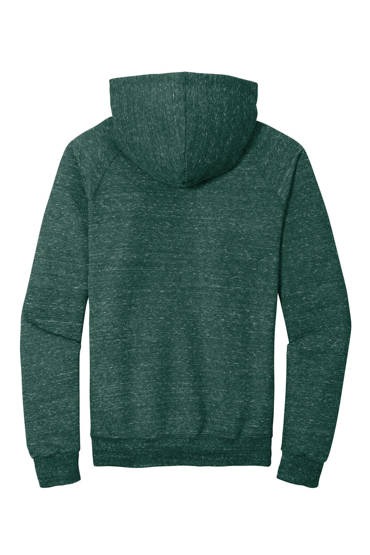 Rear View of Forest Green Jerzees Snow Heather French Terry Raglan Hoodie 90M