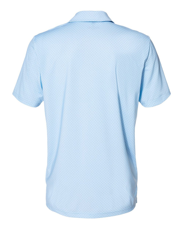 Rear View of Glow Blue/ White/ Navy Diamond Dot Print Polo - A498