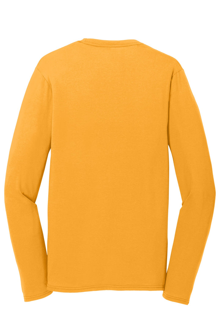 Rear View of Gold Port & Company Long Sleeve Performance Blend Tee. PC381LS