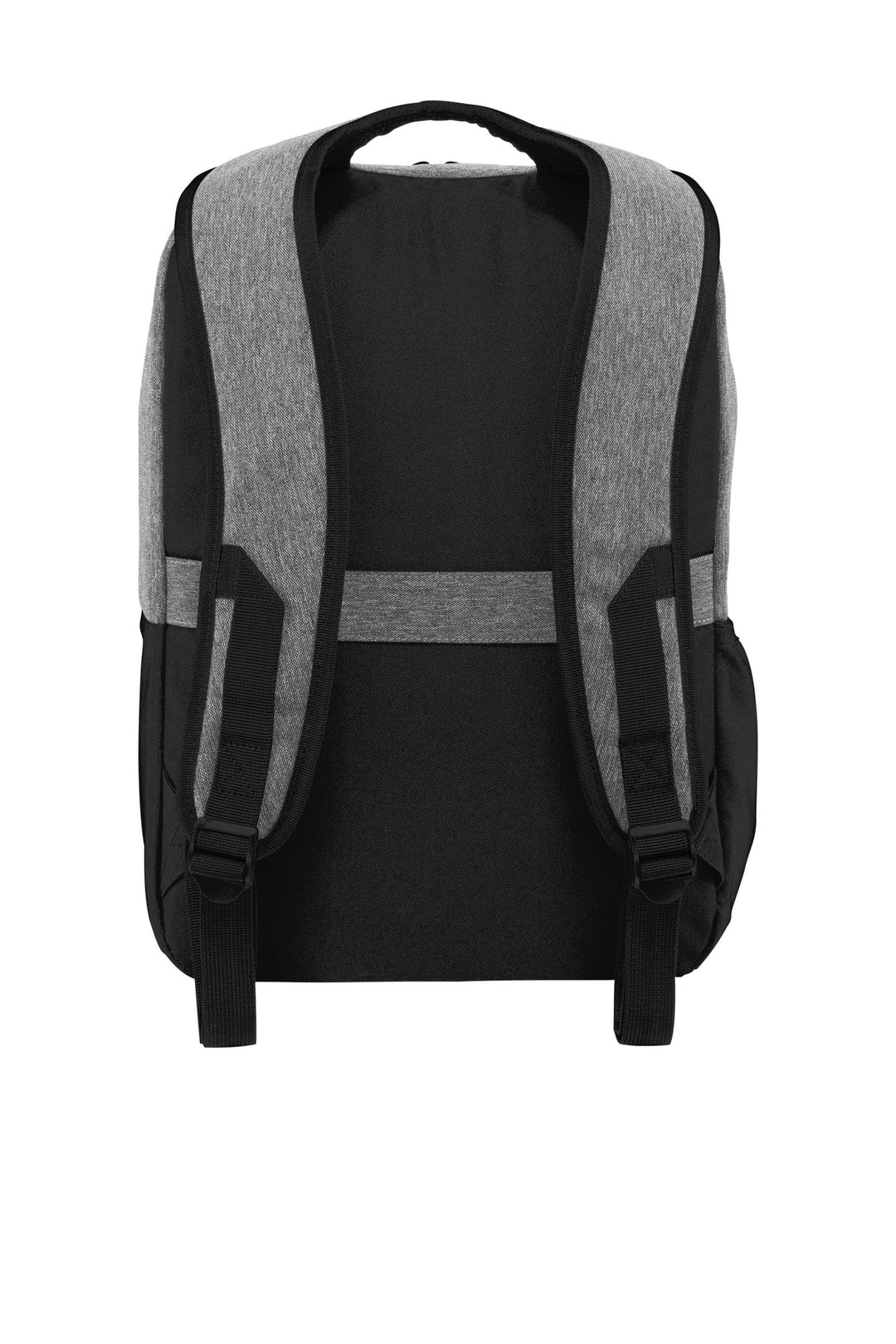 Rear View of Heather Gry/Bk Port Authority Access Square Backpack. BG218