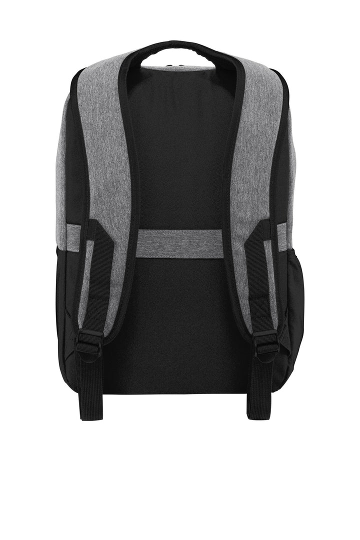 Rear View of Heather Gry/Bk Port Authority Access Square Backpack. BG218