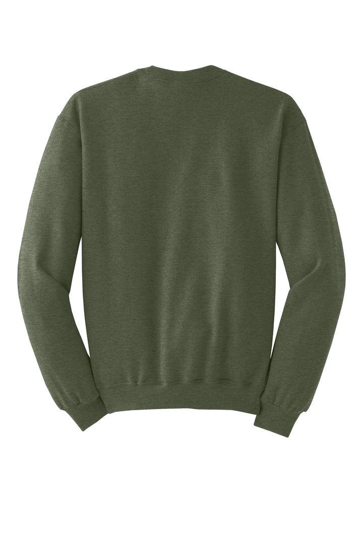 Rear View of MilGrnHtr Jerzees - NuBlend Crewneck Sweatshirt. 562M