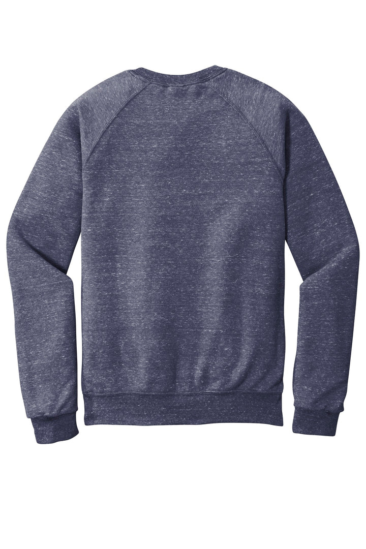 Rear View of Navy Jerzees Snow Heather French Terry Raglan Crew 91M