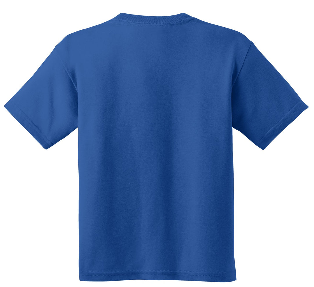 Rear View of Neon Blue Gildan - Youth Heavy Cotton 100% Cotton T-Shirt. 5000B
