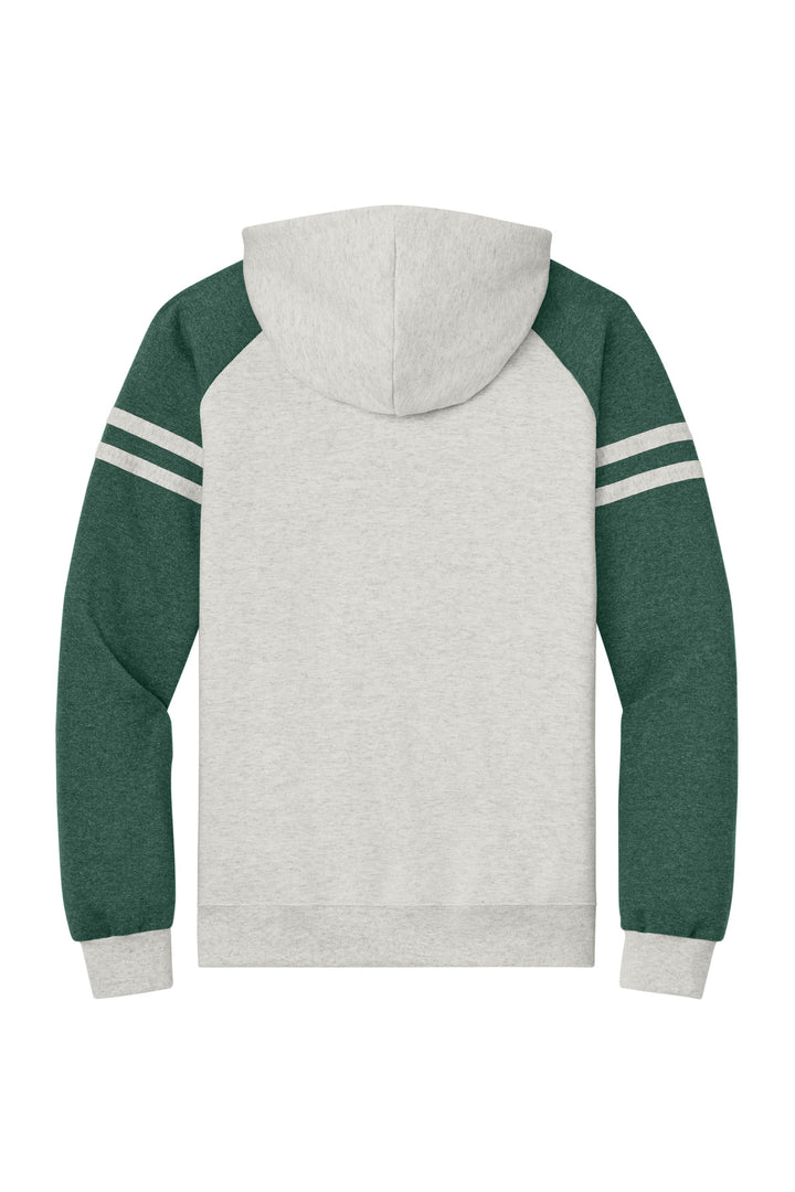 Rear View of OatHt/FGnH Jerzees Unisex NuBlend Varsity Colorblock Hooded Sweatshirt 97C