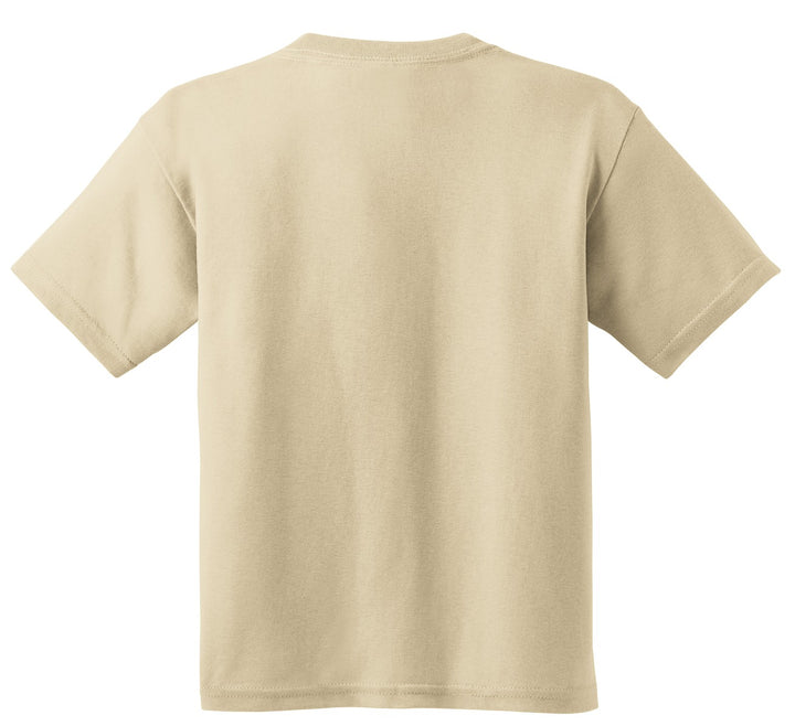 Rear View of Sand Gildan - Youth Heavy Cotton 100% Cotton T-Shirt. 5000B