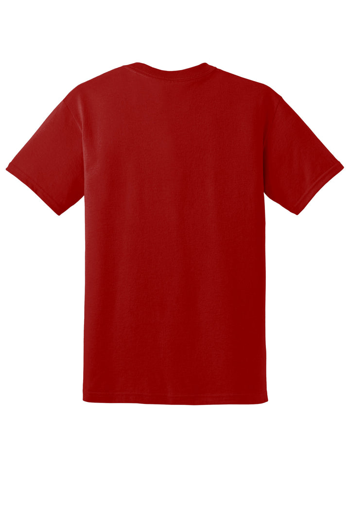 Rear View of ScarRed Gildan DryBlend 50 Cotton/50 Poly T-Shirt. 8000
