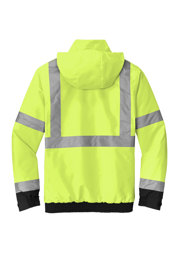 Rear View of SftyYellow CornerStone ANSI 107 Class 3 Economy Waterproof Insulated Bomber Jacket CSJ500