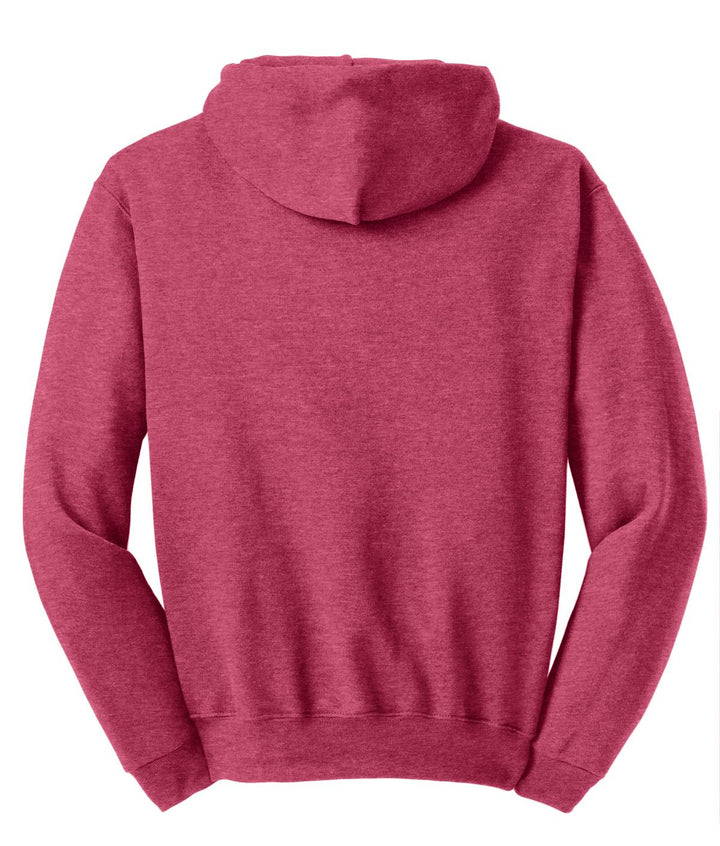 Rear View of Vntg Hthr Red Jerzees NuBlend Pullover Hooded Sweatshirt. 996M