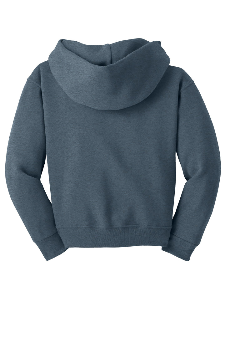 Rear View of VtgHtrNavy Jerzees - Youth NuBlend Pullover Hooded Sweatshirt. 996Y