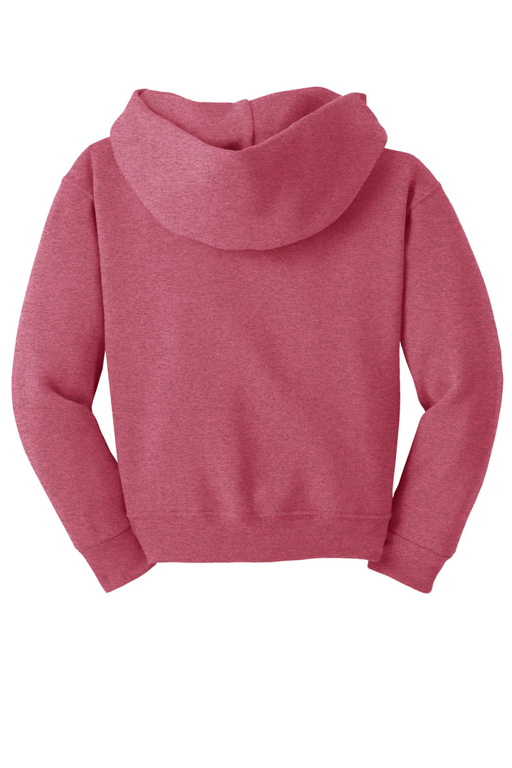 Rear View of VtgHtrRed Jerzees - Youth NuBlend Pullover Hooded Sweatshirt. 996Y
