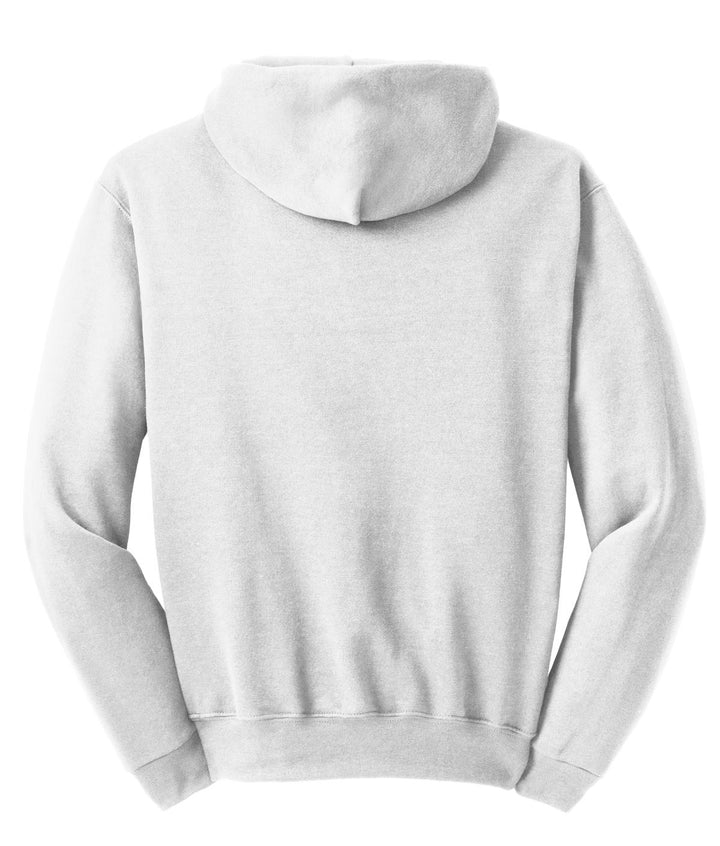 Rear View of White Jerzees NuBlend Pullover Hooded Sweatshirt. 996M
