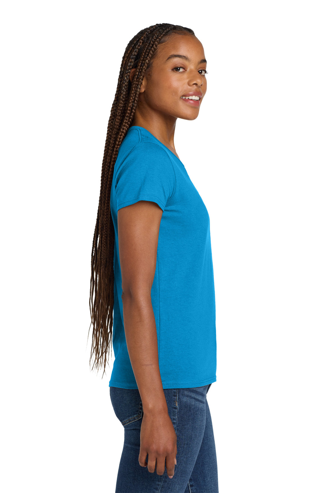 Sapphire Gildan Women's Heavy Cotton 100% Cotton V-Neck T-Shirt. 5V00L