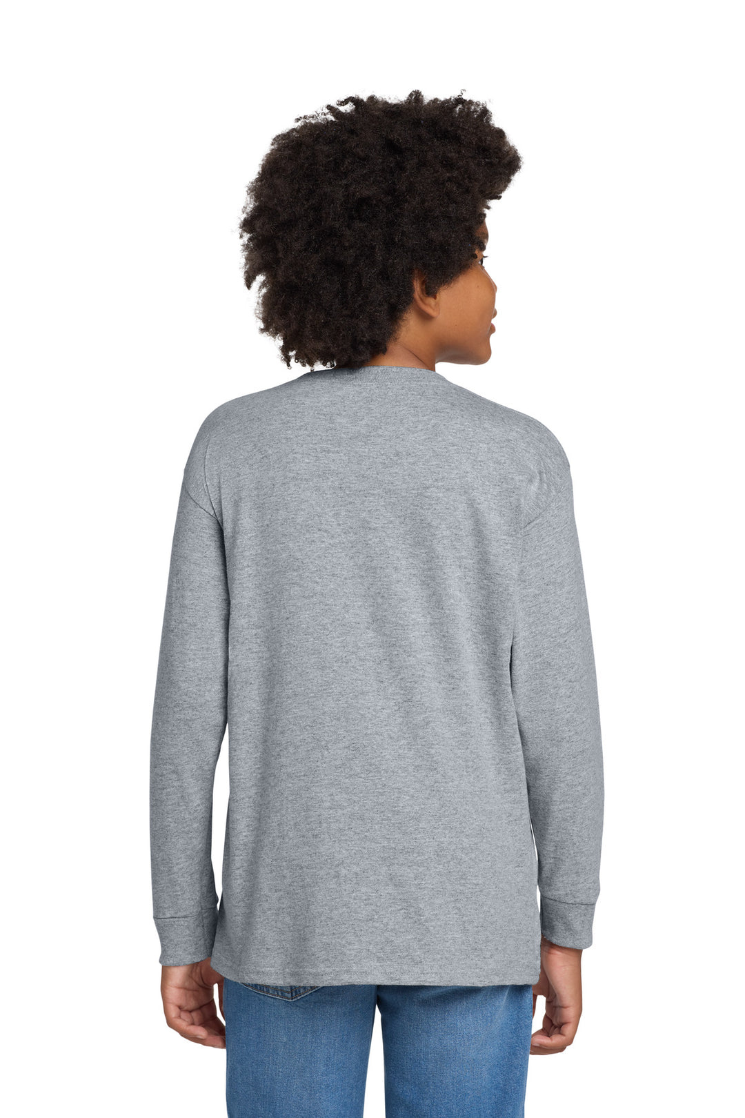 Sport Grey Gildan Youth Heavy Cotton 100% Cotton Long Sleeve T-Shirt. 5400B