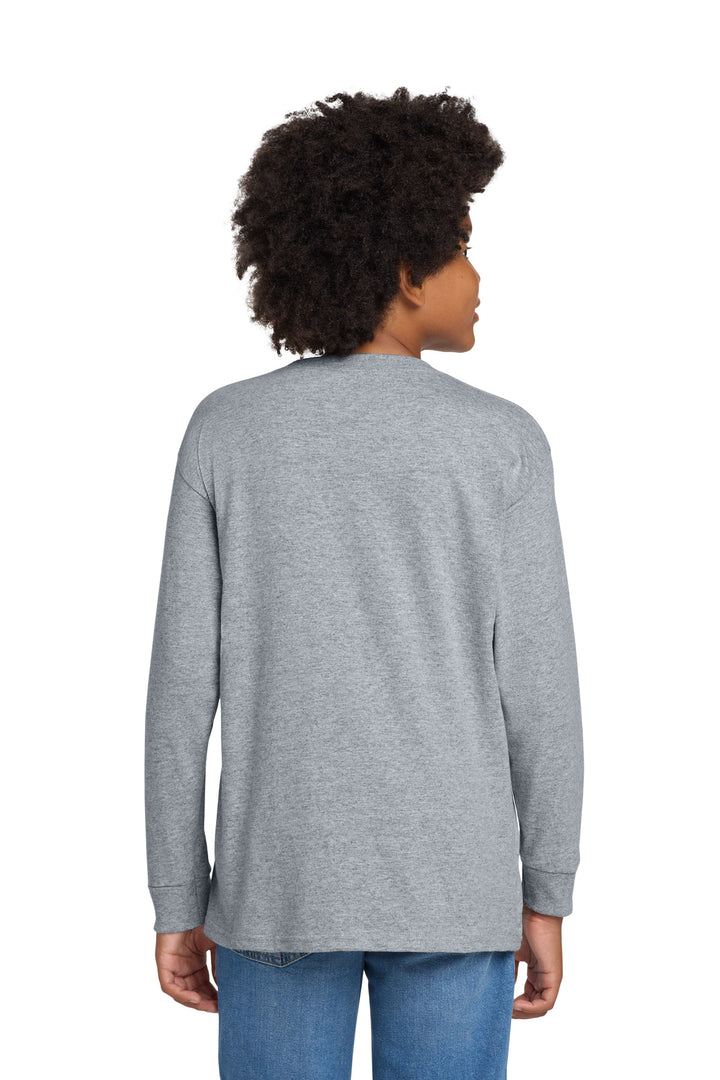Sport Grey Gildan Youth Heavy Cotton 100% Cotton Long Sleeve T-Shirt. 5400B