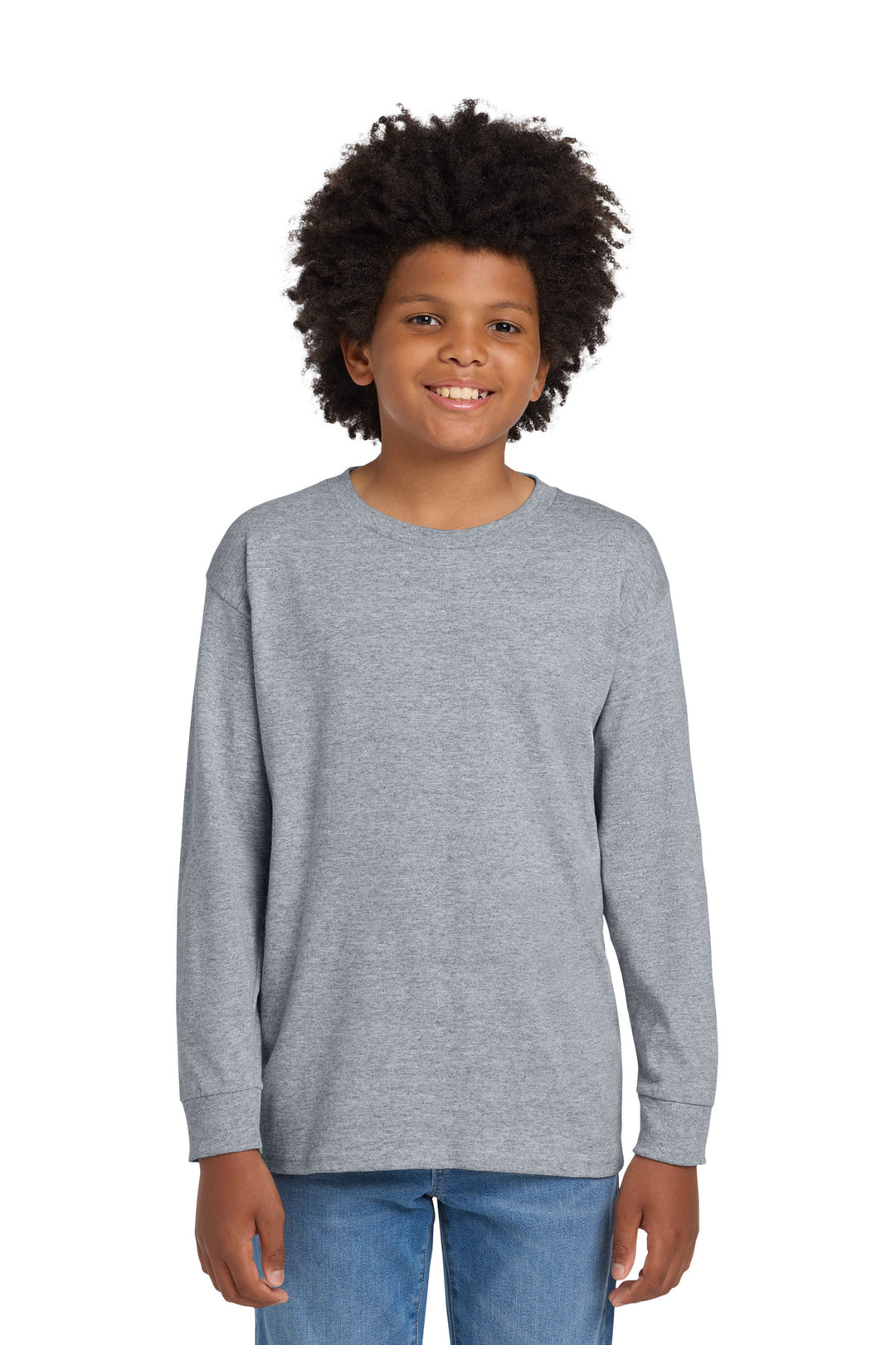 Sport Grey Gildan Youth Heavy Cotton 100% Cotton Long Sleeve T-Shirt. 5400B