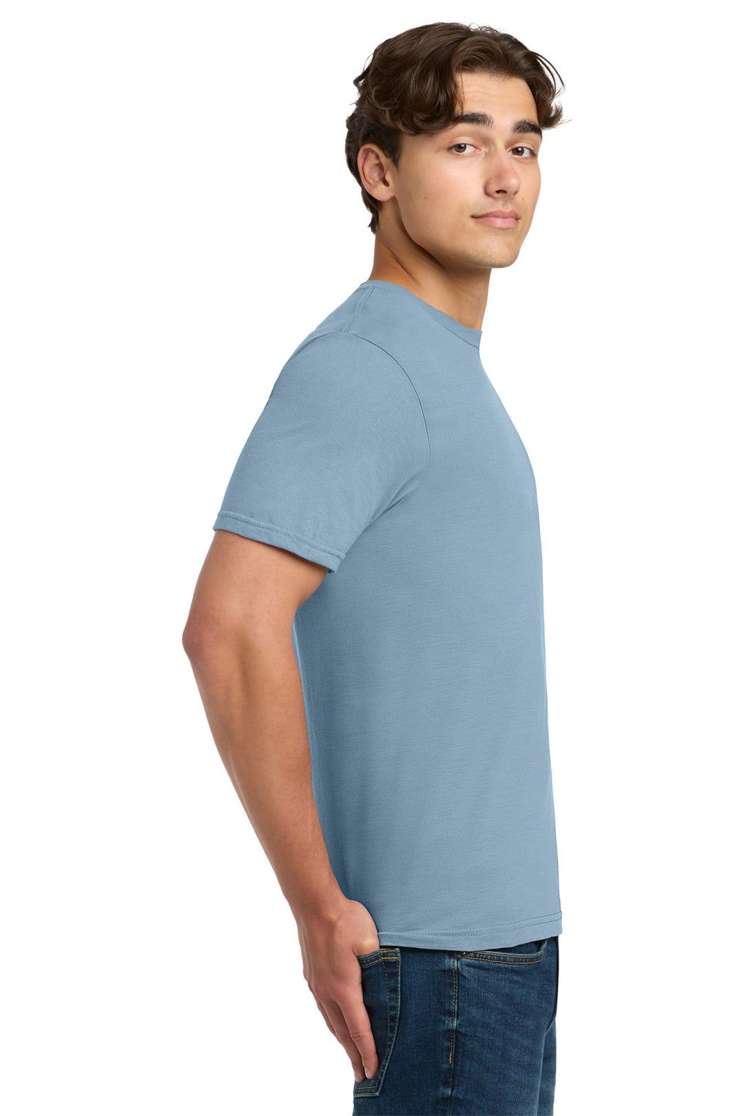 StoneBlue Gildan Softstyle T-Shirt. 64000