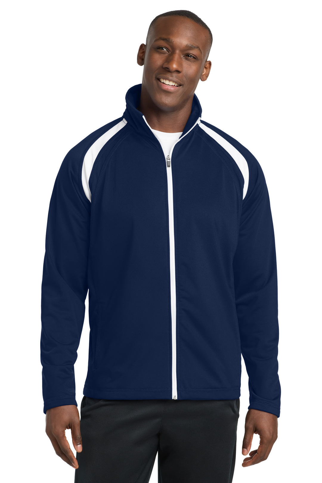 True Navy/Whit Sport-Tek Tricot Track Jacket. JST90