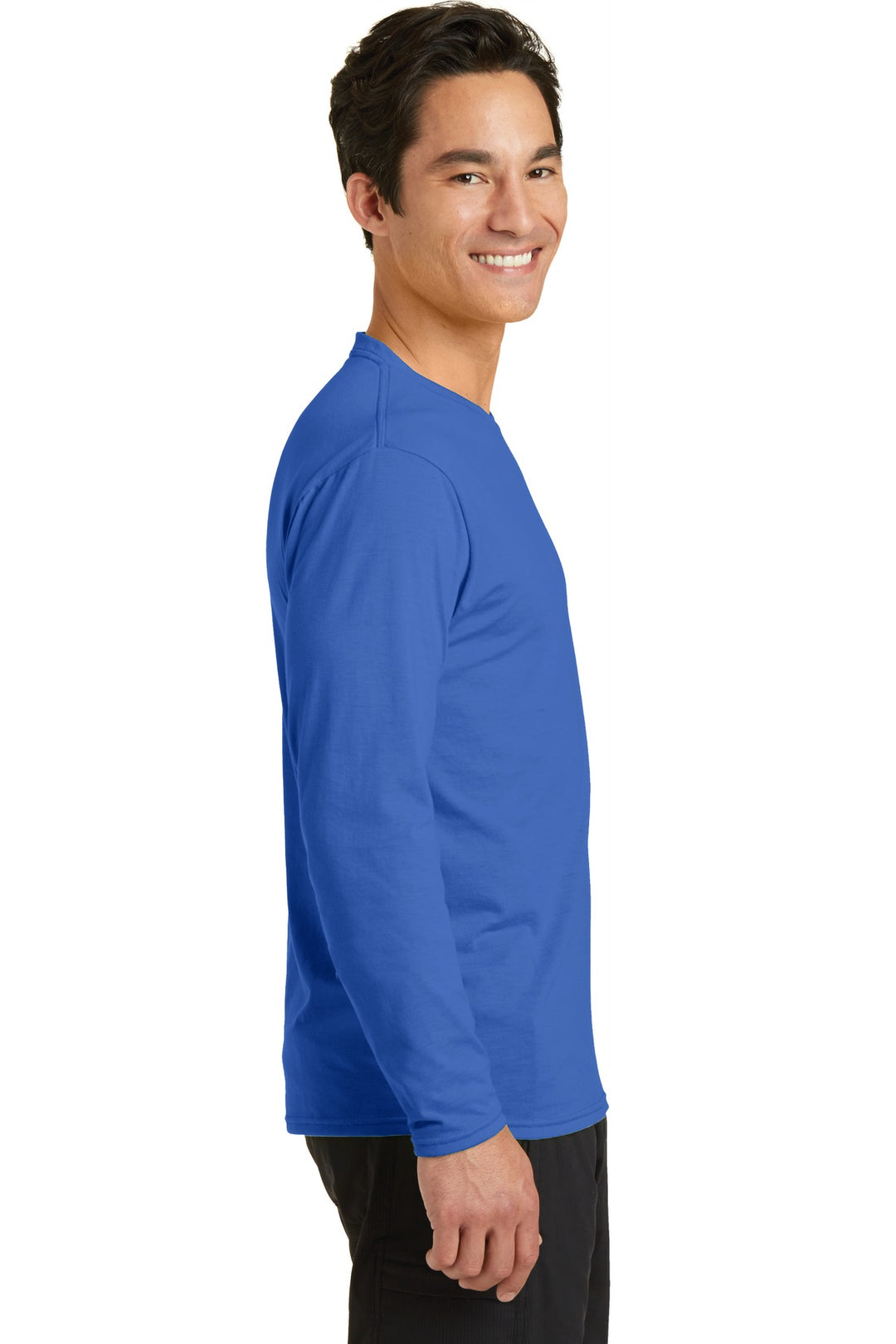 True Royal Port & Company Long Sleeve Performance Blend Tee. PC381LS