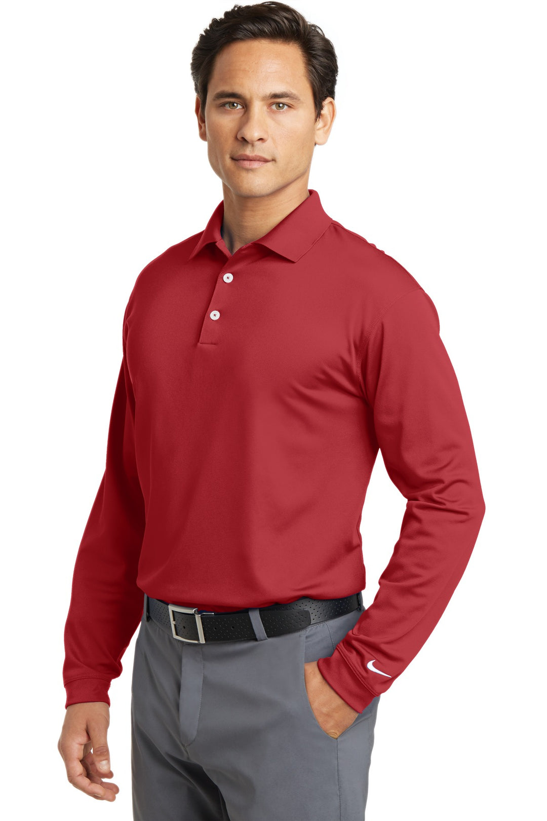 Varsity Red Nike Long Sleeve Dri-FIT Stretch Tech Polo. 466364